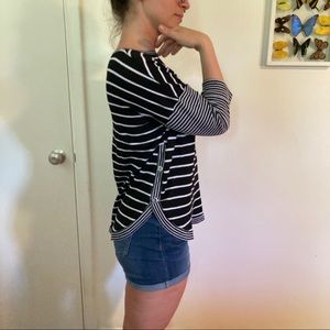 Striped Black & White shirt with Button Detail